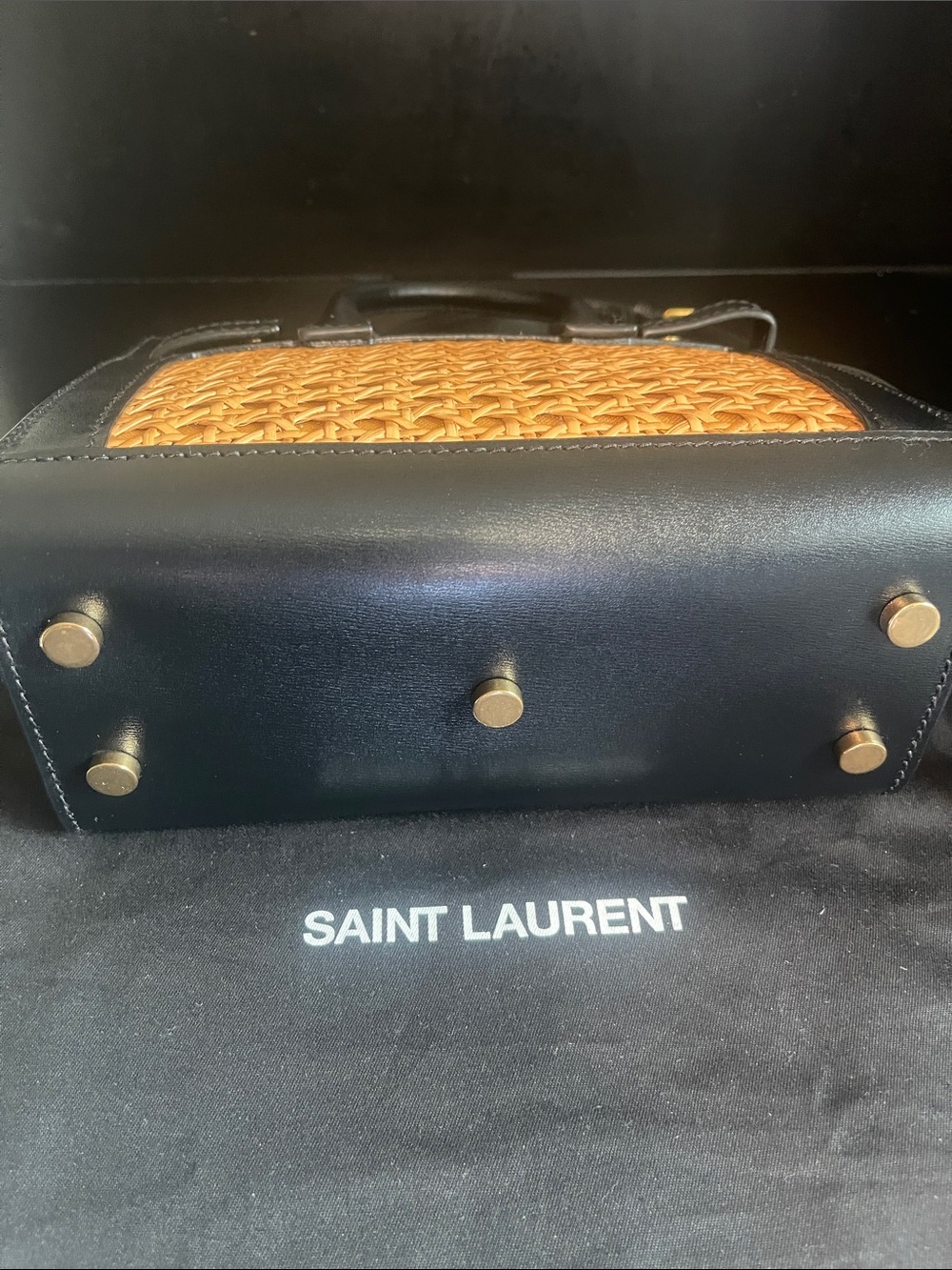 Saint Laurent Black Leather and Natural Rattan Classic Sac De Jour Nano Tote - Picture 12 of 16